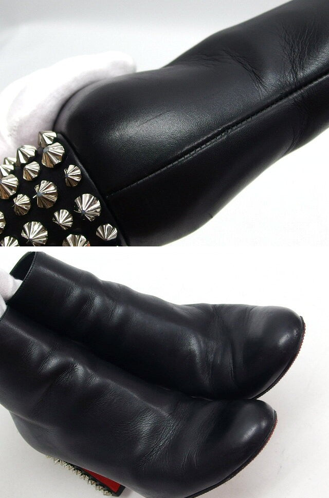 Christian Louboutin Short Boots Shoes EU 36.5 US 6.5 Leather Black Authentic
