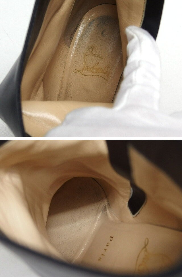 Christian Louboutin Short Boots Shoes EU 36.5 US 6.5 Leather Black Authentic