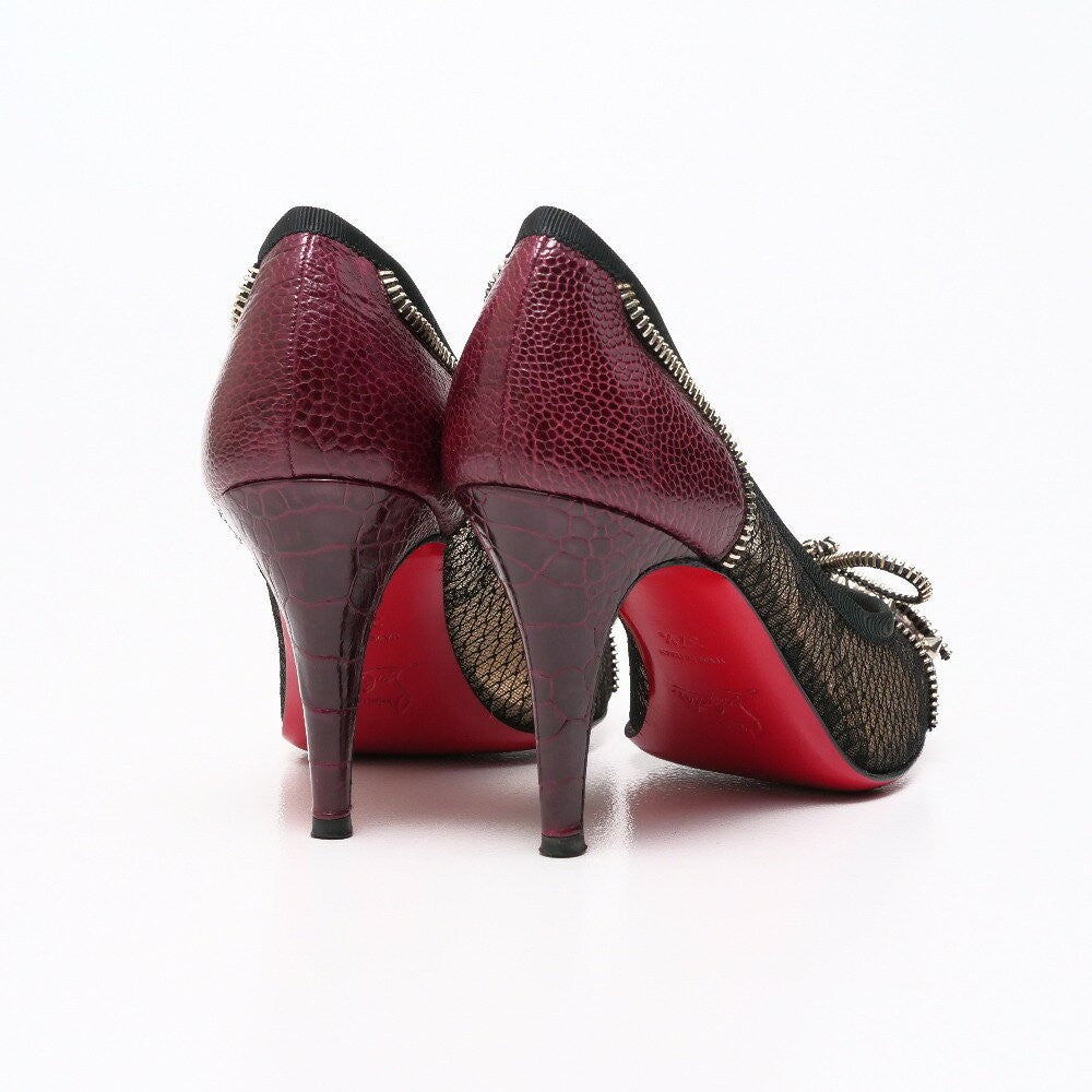 Christian Louboutin Shoes Pumps Heel Studs EU 37.5 US 7.5 Leather Burgundy Auth