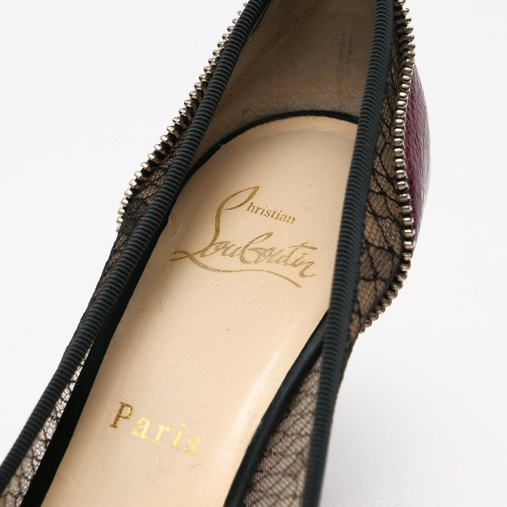 Christian Louboutin Shoes Pumps Heel Studs EU 37.5 US 7.5 Leather Burgundy Auth