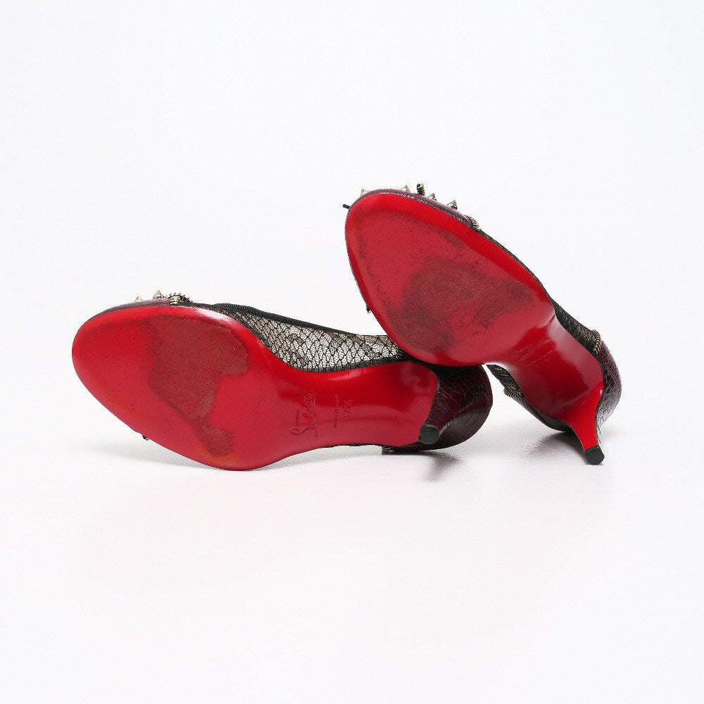 Christian Louboutin Shoes Pumps Heel Studs EU 37.5 US 7.5 Leather Burgundy Auth
