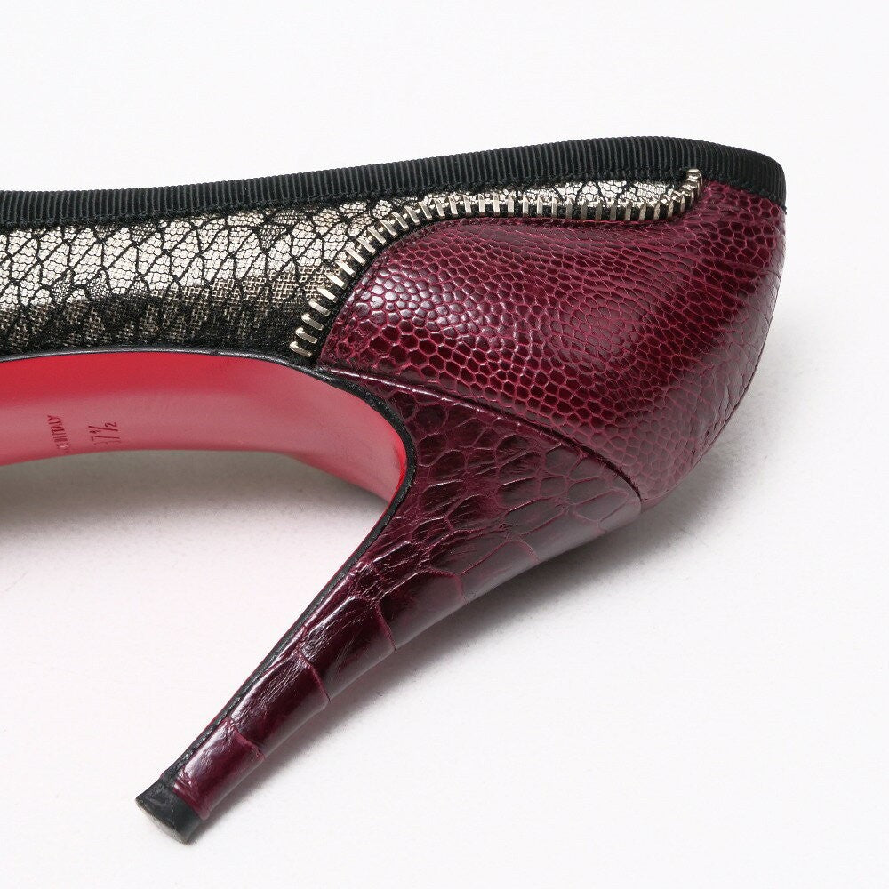 Christian Louboutin Shoes Pumps Heel Studs EU 37.5 US 7.5 Leather Burgundy Auth