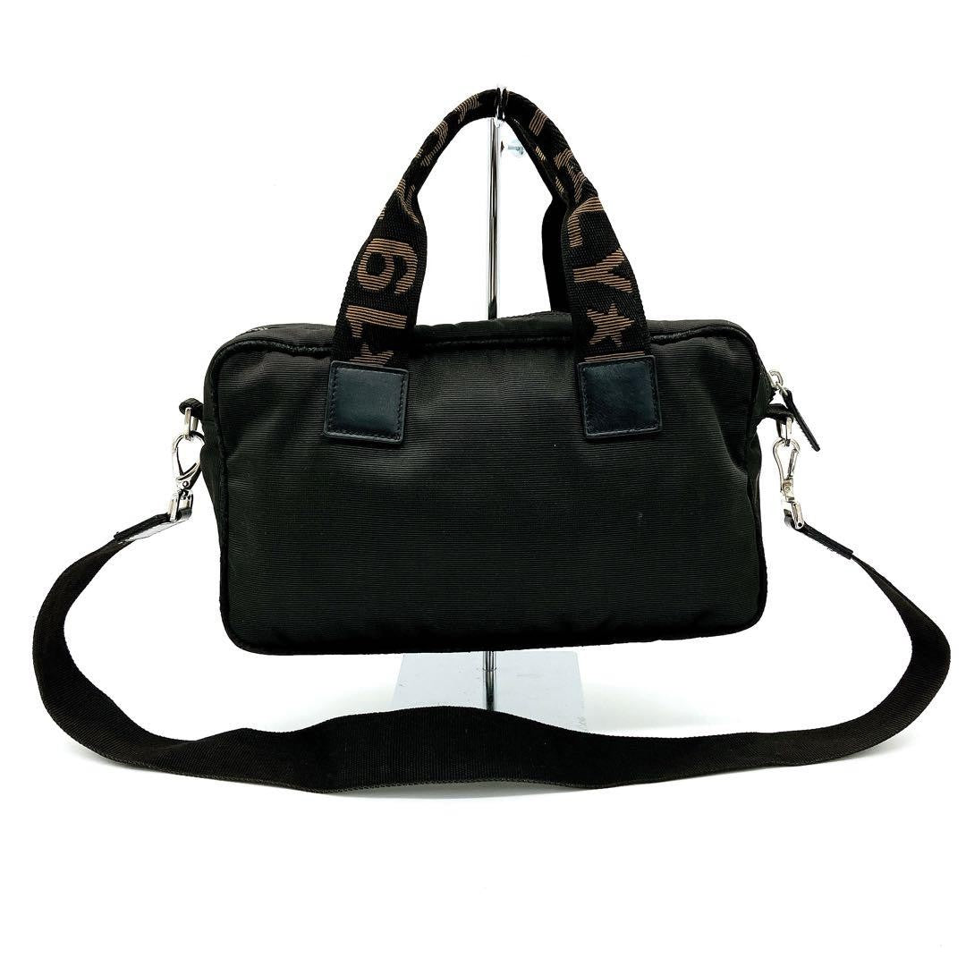 FENDI Mini Boston Bag Hand Shoulder Bag Tote Purse 2way Logo Nylon Black Auth