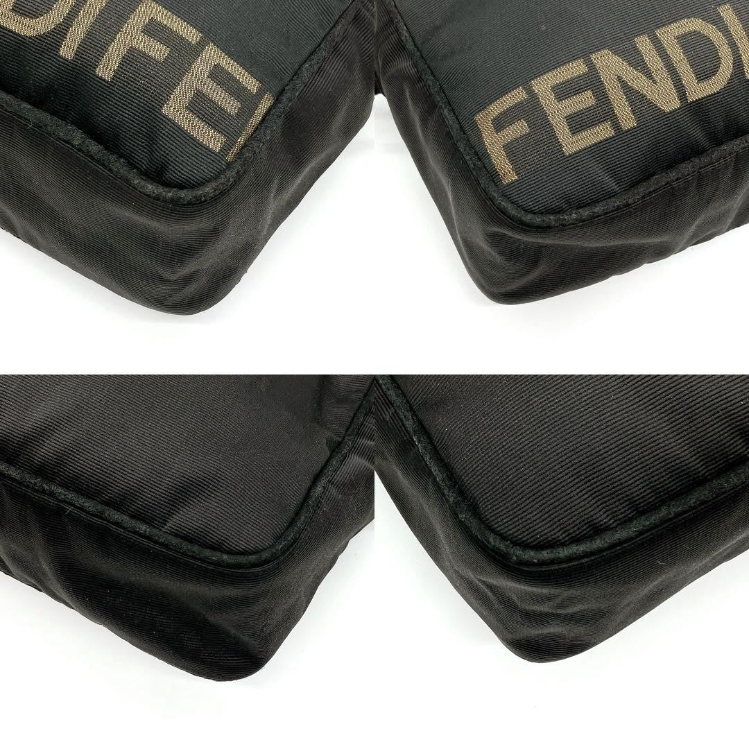 FENDI Mini Boston Bag Hand Shoulder Bag Tote Purse 2way Logo Nylon Black Auth