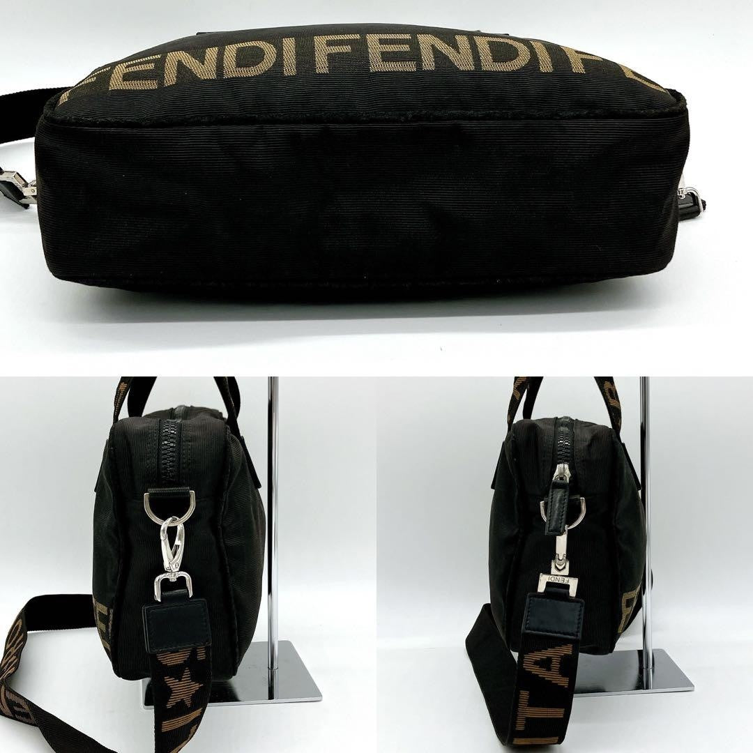 FENDI Mini Boston Bag Hand Shoulder Bag Tote Purse 2way Logo Nylon Black Auth