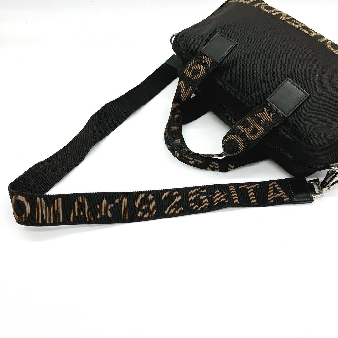 FENDI Mini Boston Bag Hand Shoulder Bag Tote Purse 2way Logo Nylon Black Auth
