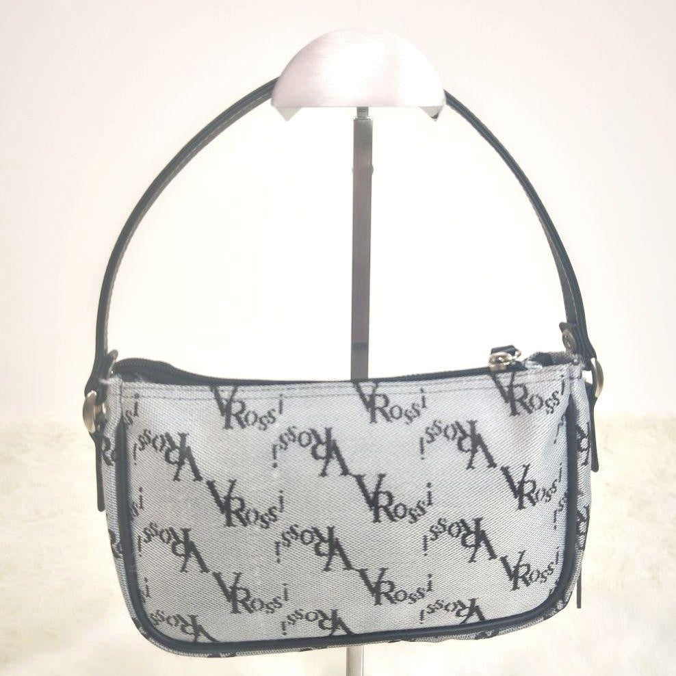 VALENTINO ROSSI Hand Bag Tote Purse Leather Canvas Black Gray Authentic