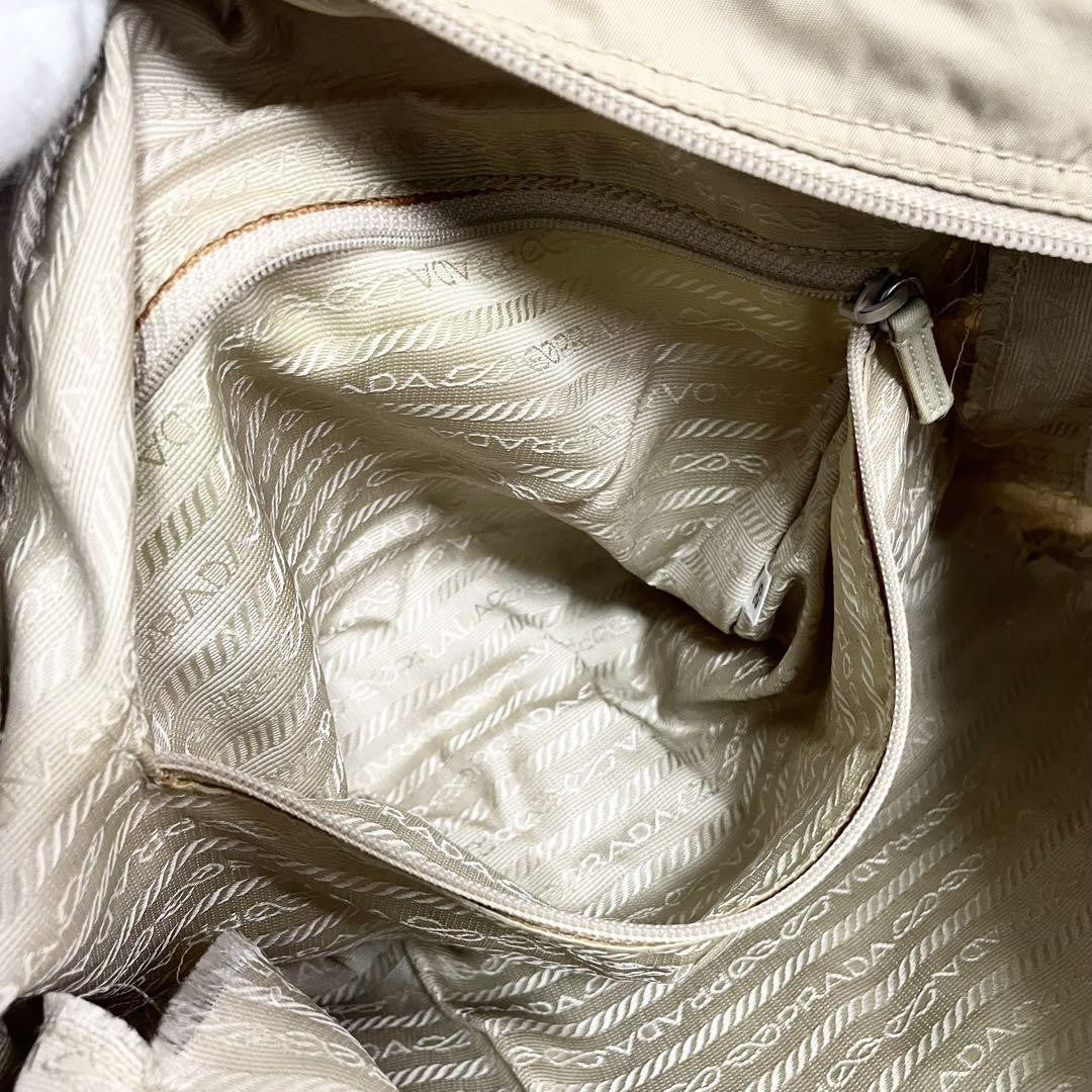 PRADA shoulder bag Purse Logo Beige Nylon Leather Women's Used Authentic