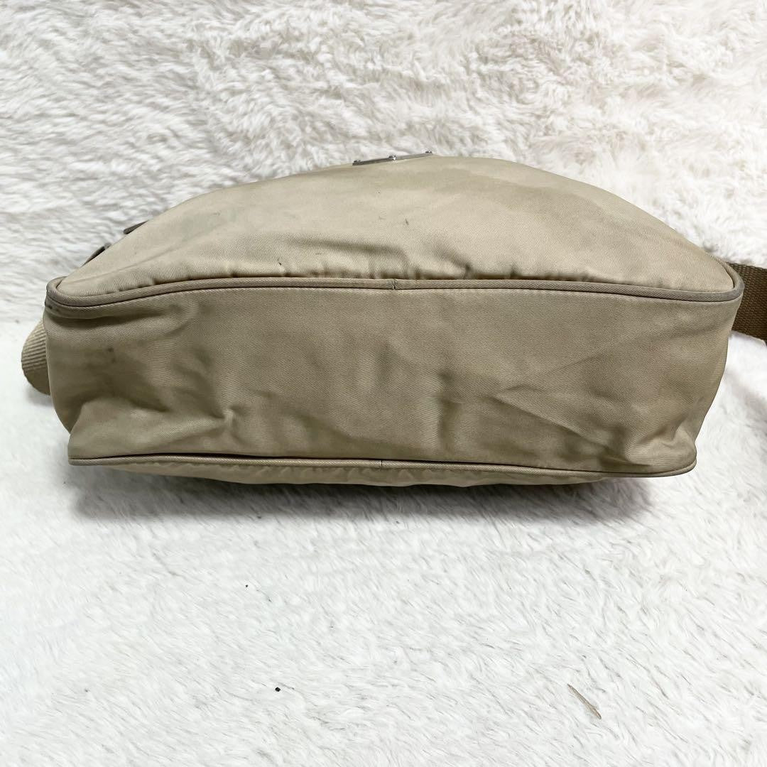 PRADA shoulder bag Purse Logo Beige Nylon Leather Women's Used Authentic