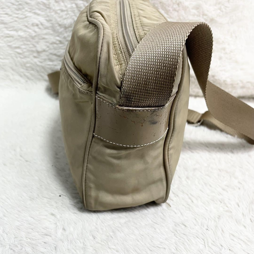 PRADA shoulder bag Purse Logo Beige Nylon Leather Women's Used Authentic