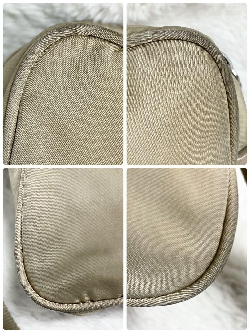 PRADA shoulder bag Purse Logo Beige Nylon Leather Women's Used Authentic