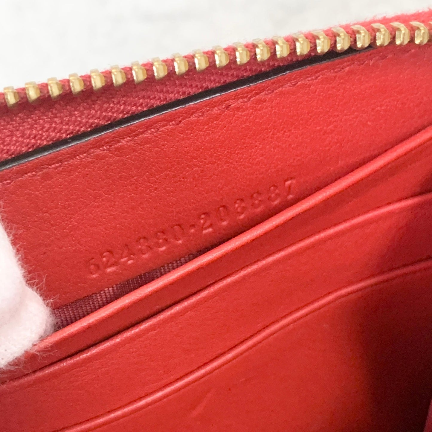 GUCCI Wallet Apple GG Supreme Round Zip Long Purse Leather Brown Red Used Auth