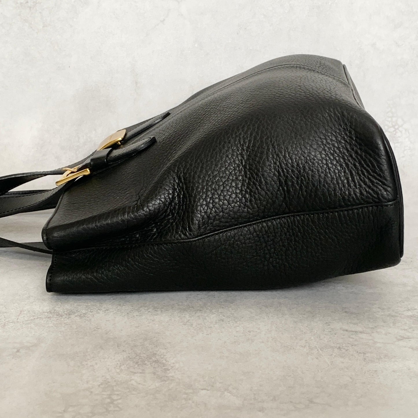 BURBERRY Bag Nova Check Hand Tote Purse Leather Black Gold Used Authentic