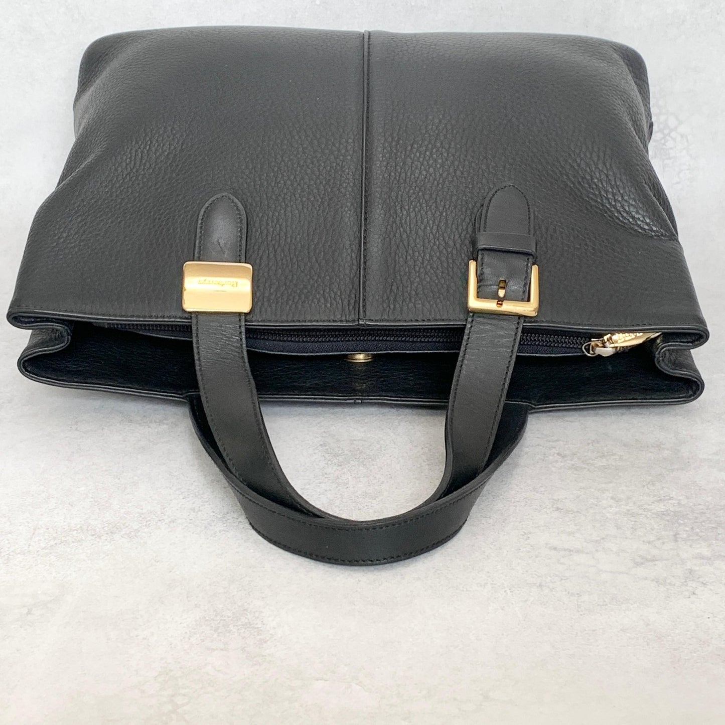 BURBERRY Bag Nova Check Hand Tote Purse Leather Black Gold Used Authentic