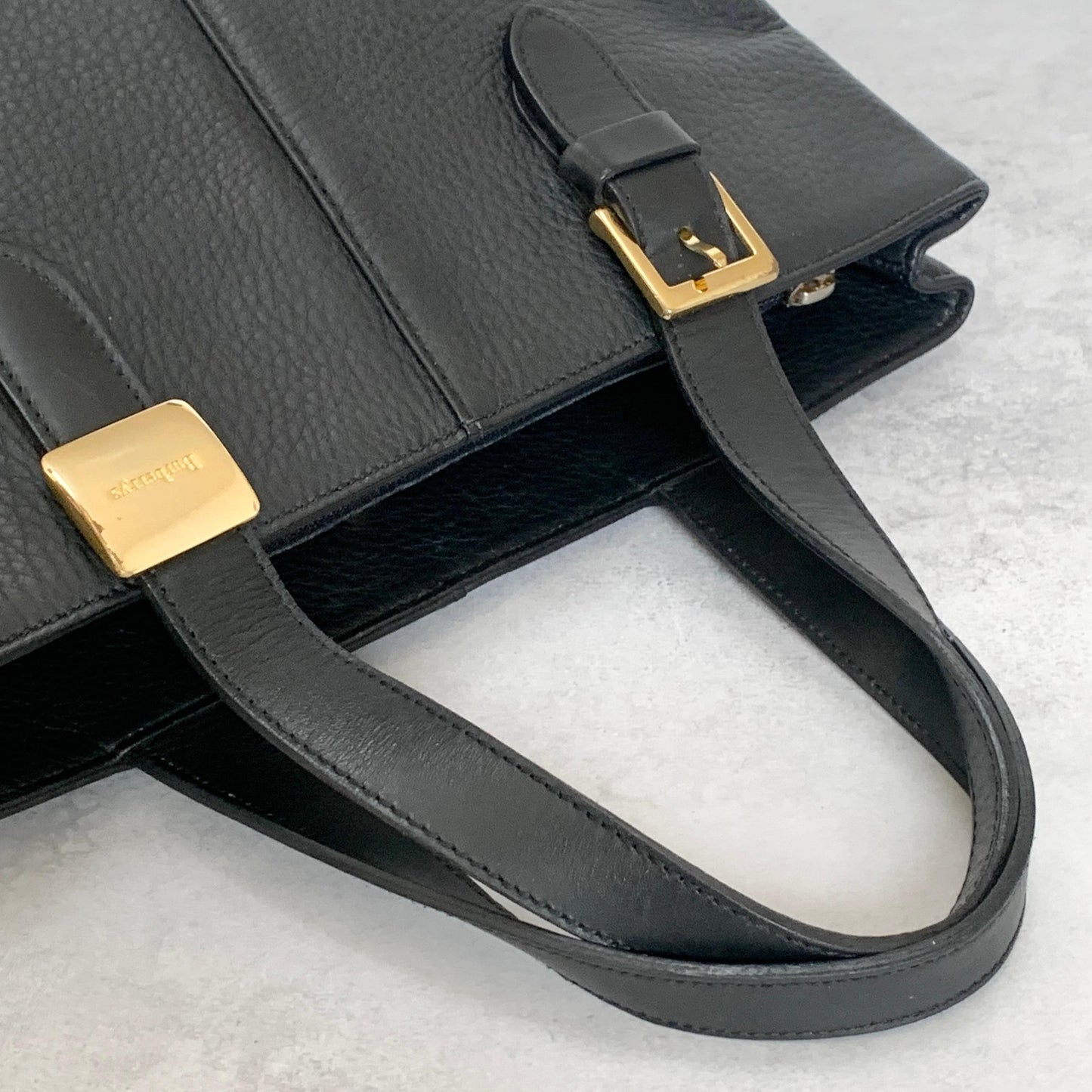 BURBERRY Bag Nova Check Hand Tote Purse Leather Black Gold Used Authentic