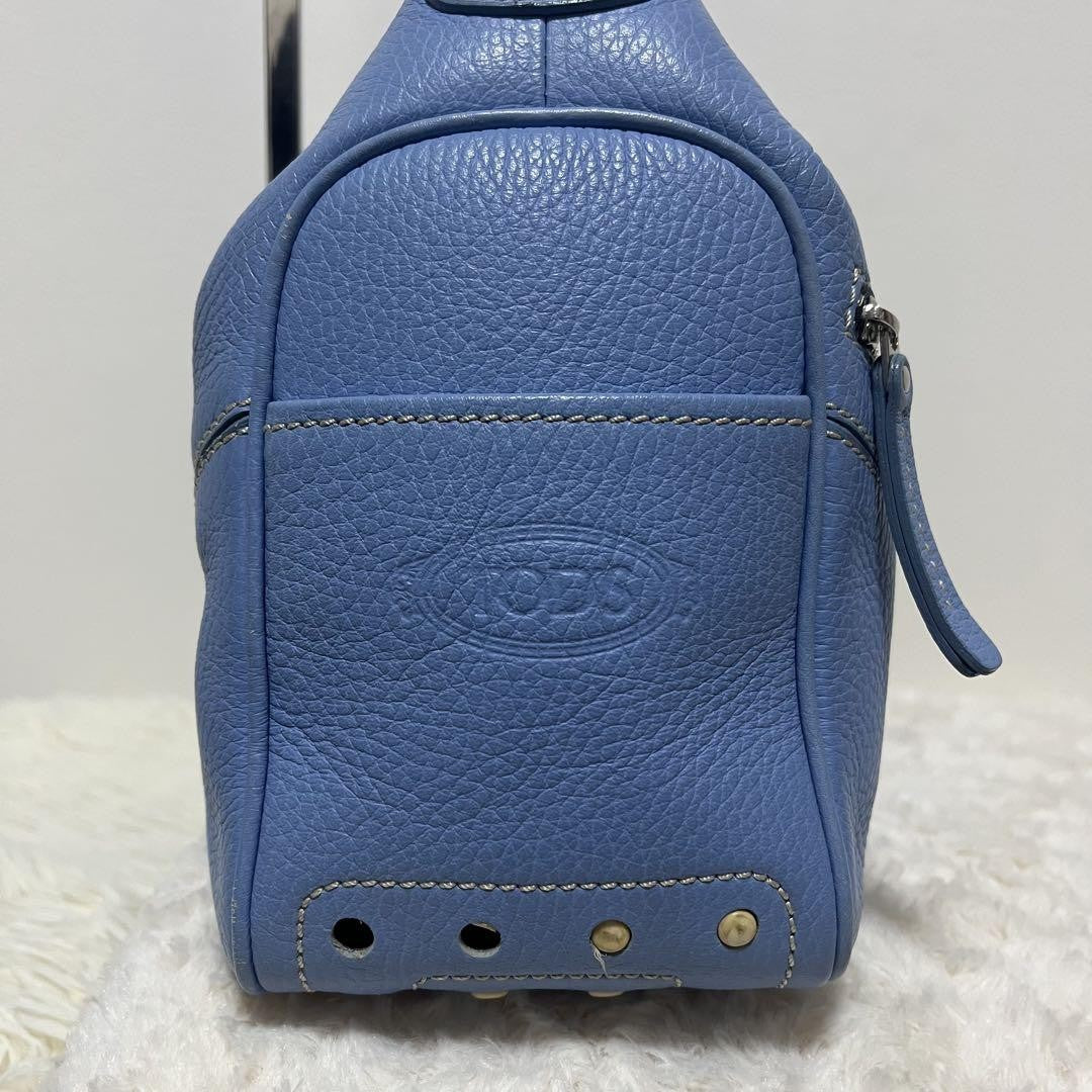 TOD'S Shoulder Bag Purse Leather Light Blue Authentic