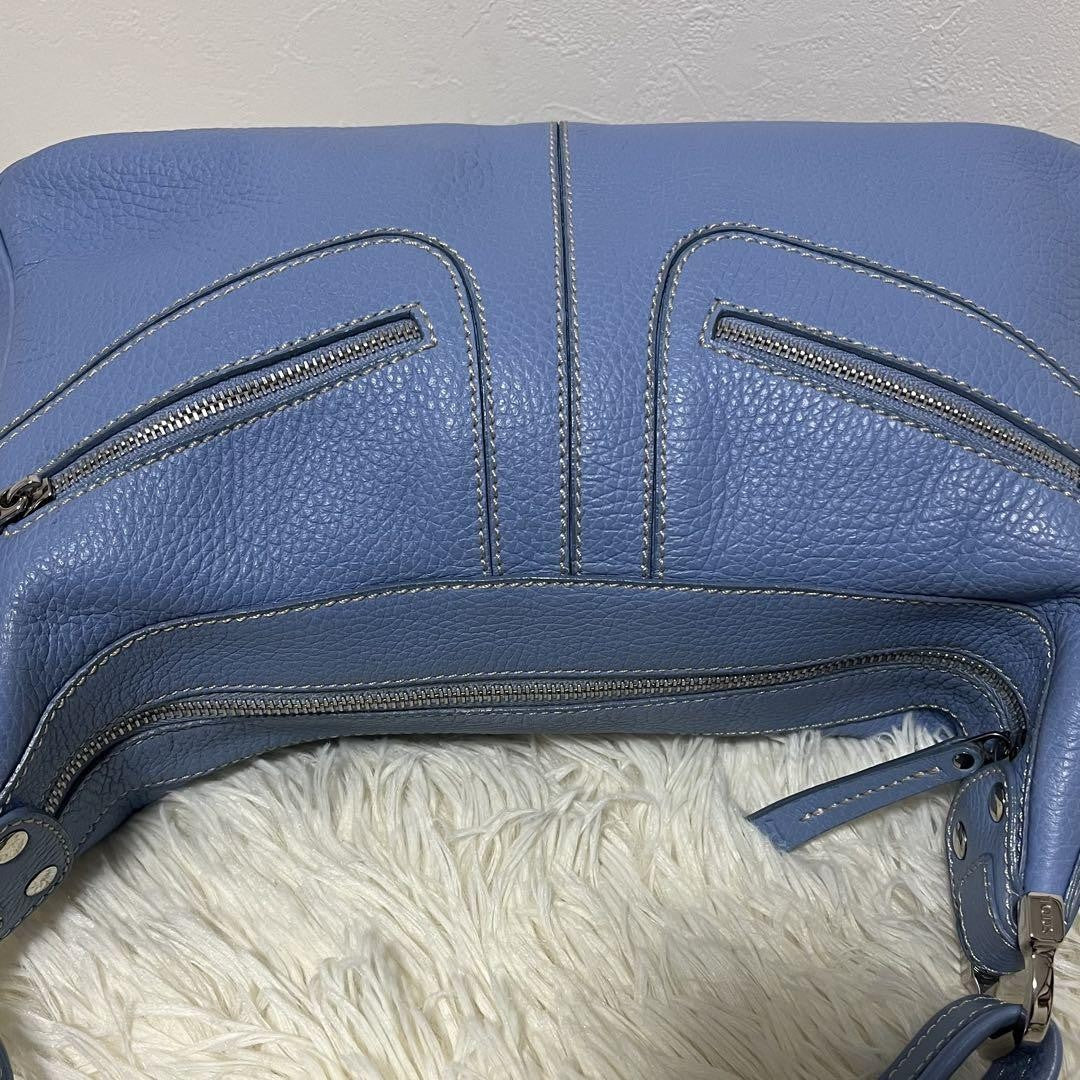 TOD'S Shoulder Bag Purse Leather Light Blue Authentic