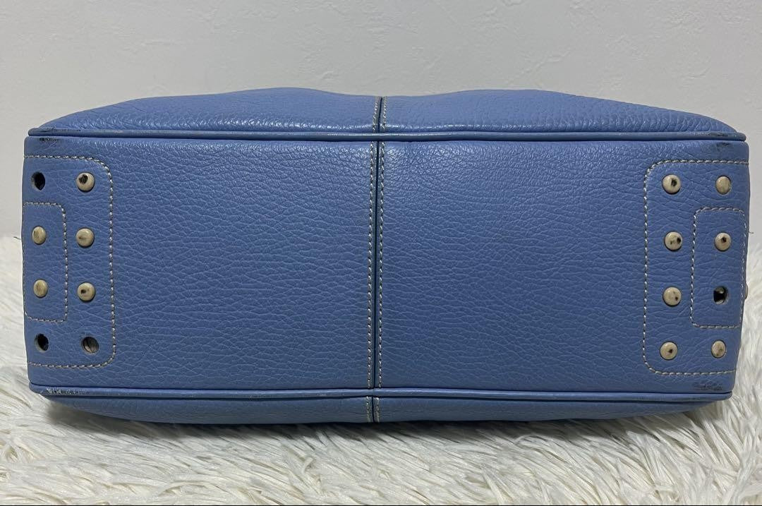 TOD'S Shoulder Bag Purse Leather Light Blue Authentic