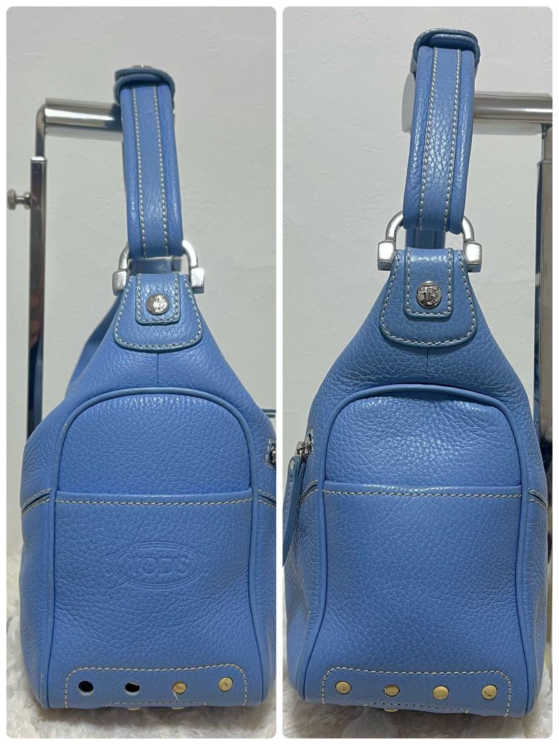 TOD'S Shoulder Bag Purse Leather Light Blue Authentic