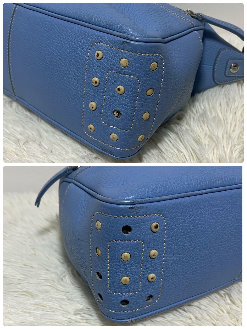 TOD'S Shoulder Bag Purse Leather Light Blue Authentic