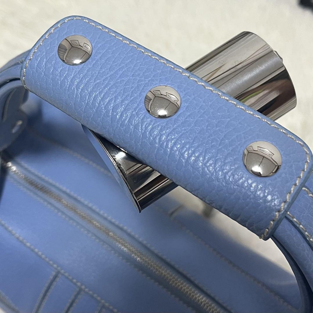TOD'S Shoulder Bag Purse Leather Light Blue Authentic