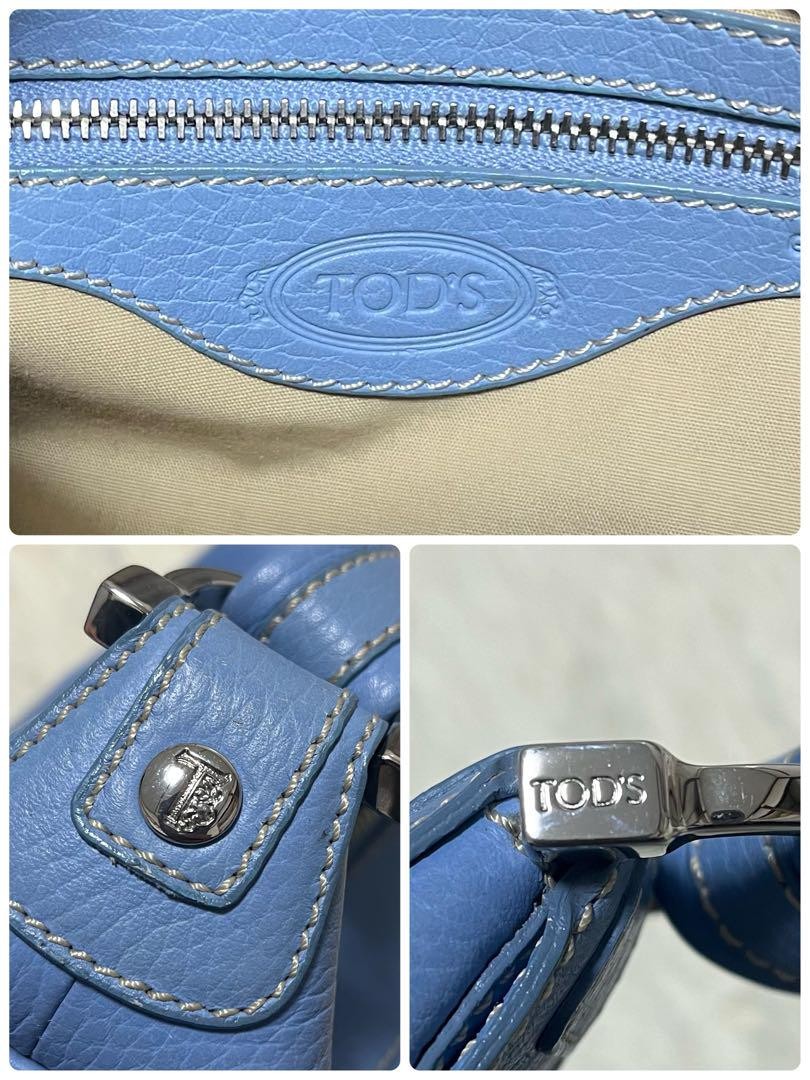 TOD'S Shoulder Bag Purse Leather Light Blue Authentic