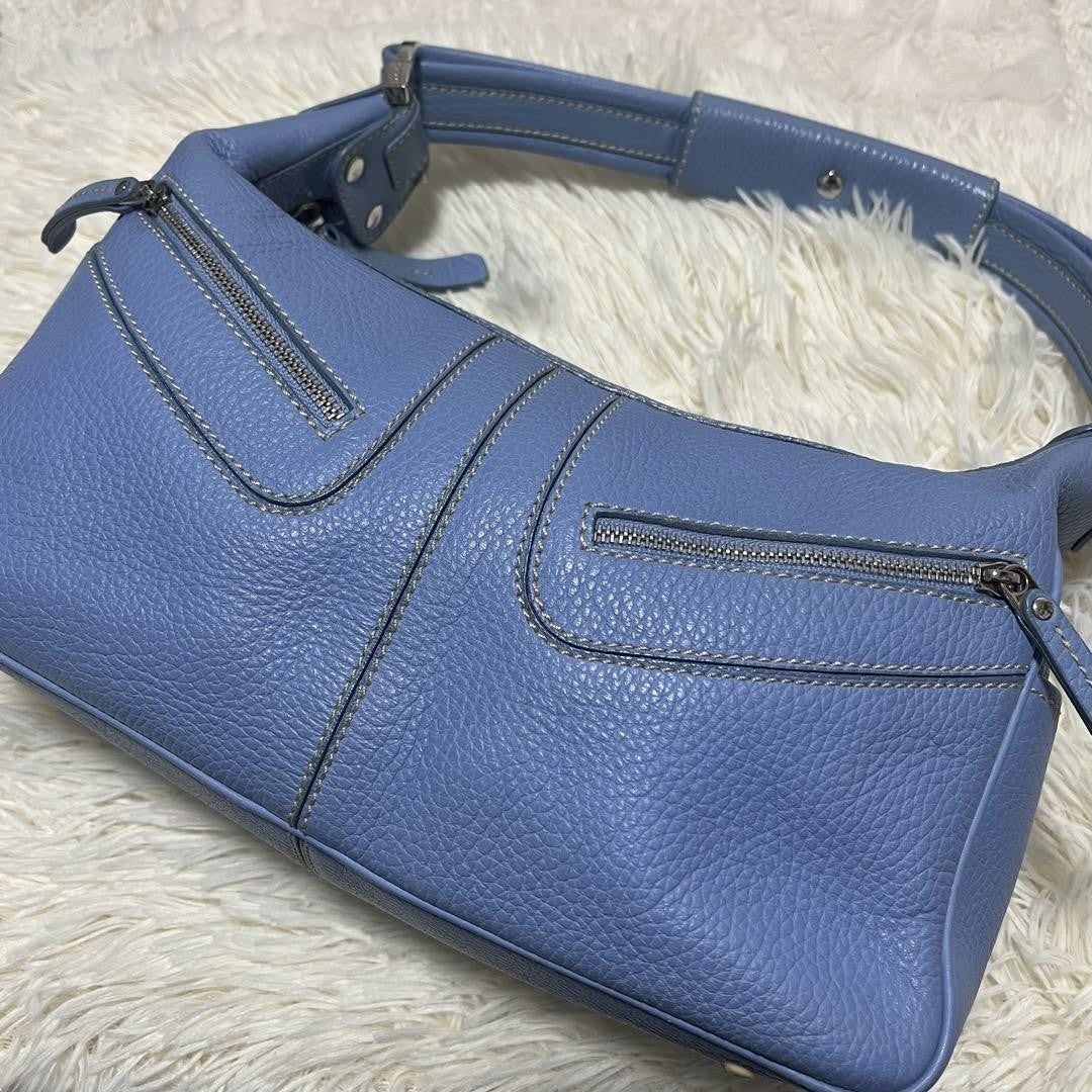 TOD'S Shoulder Bag Purse Leather Light Blue Authentic