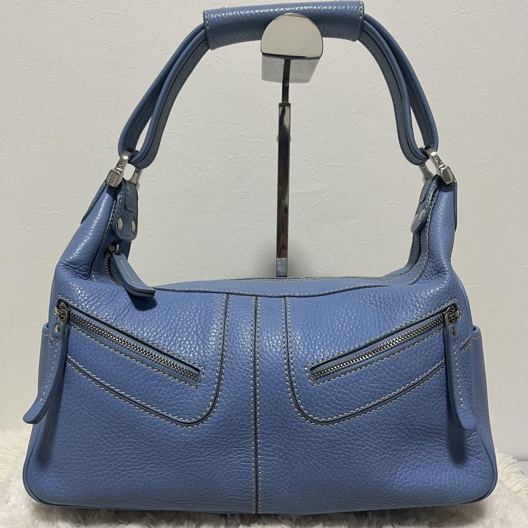 TOD'S Shoulder Bag Purse Leather Light Blue Authentic