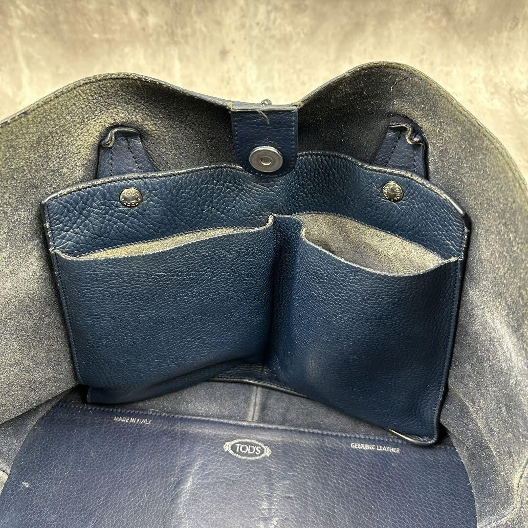 TOD'S Hand Bag Tote Purse 2way JOY Leather Navy Authentic