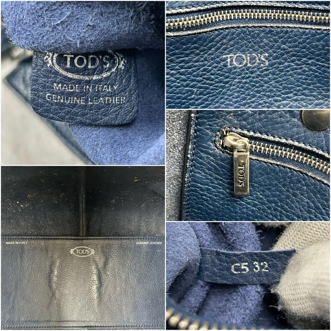 TOD'S Hand Bag Tote Purse 2way JOY Leather Navy Authentic