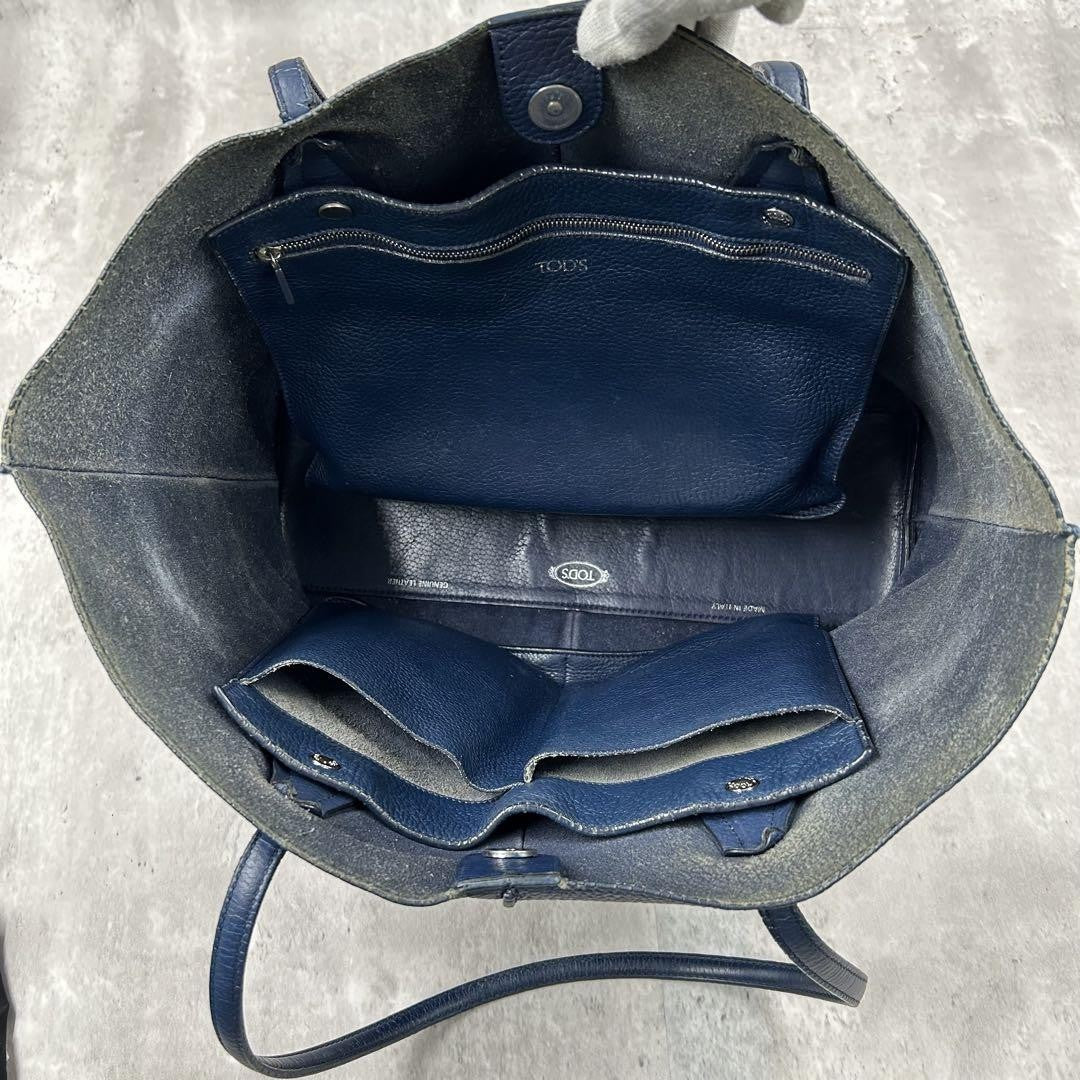 TOD'S Hand Bag Tote Purse 2way JOY Leather Navy Authentic