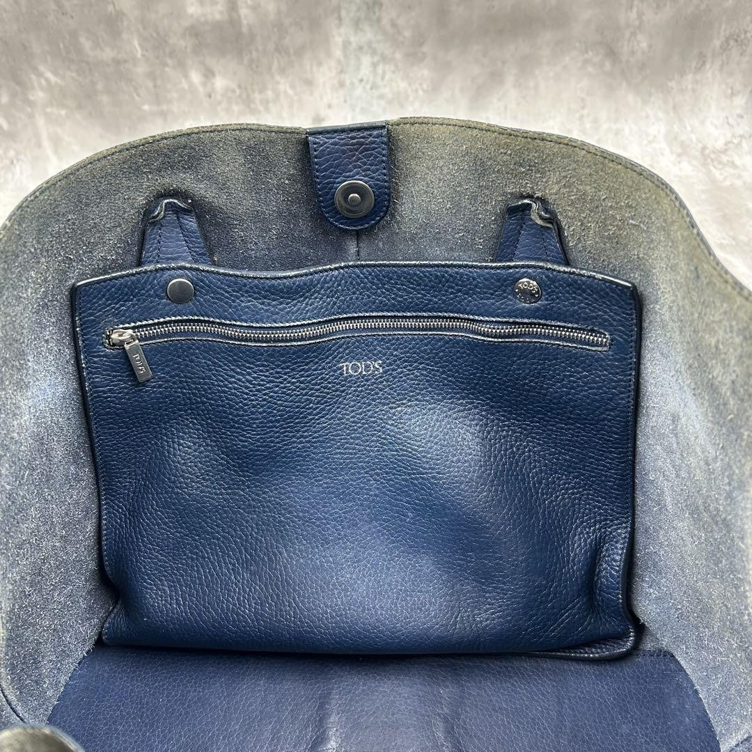 TOD'S Hand Bag Tote Purse 2way JOY Leather Navy Authentic