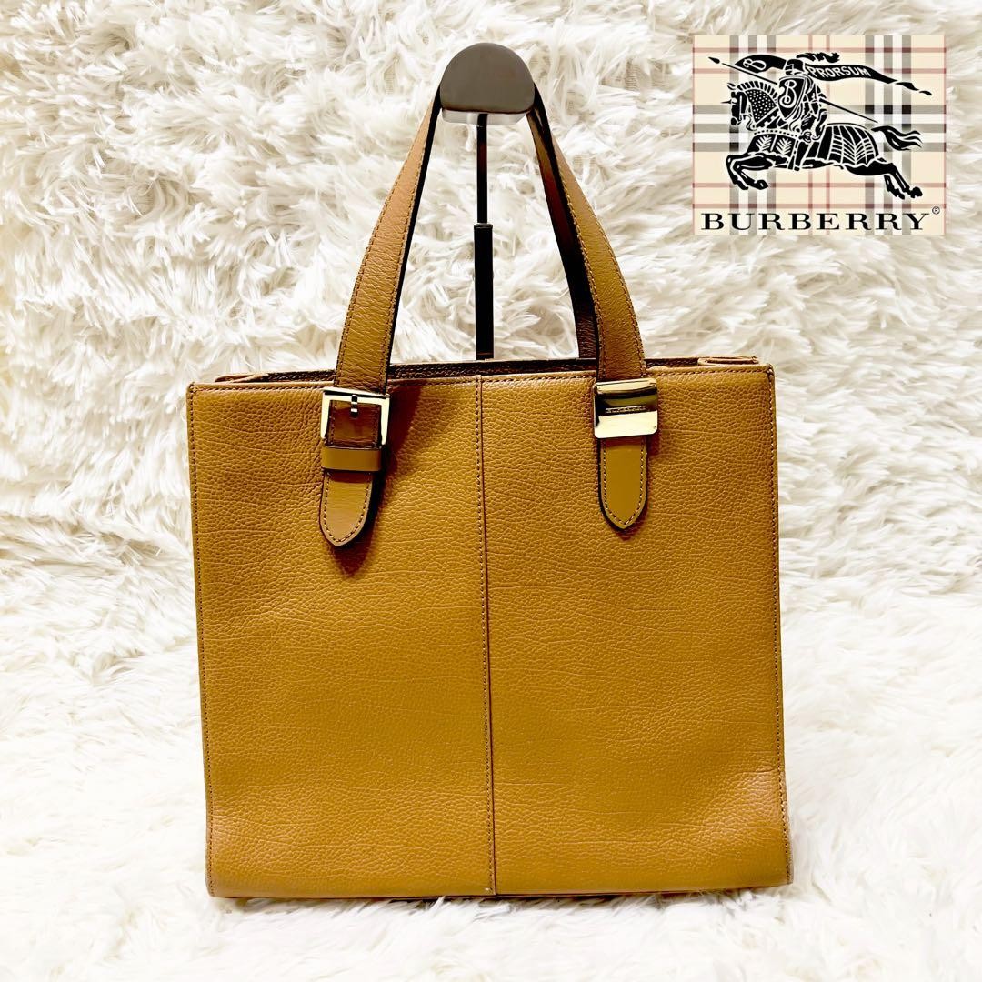 BURBERRY Hand Bag Tote Purse Nova Check Leather Light Brown Authentic
