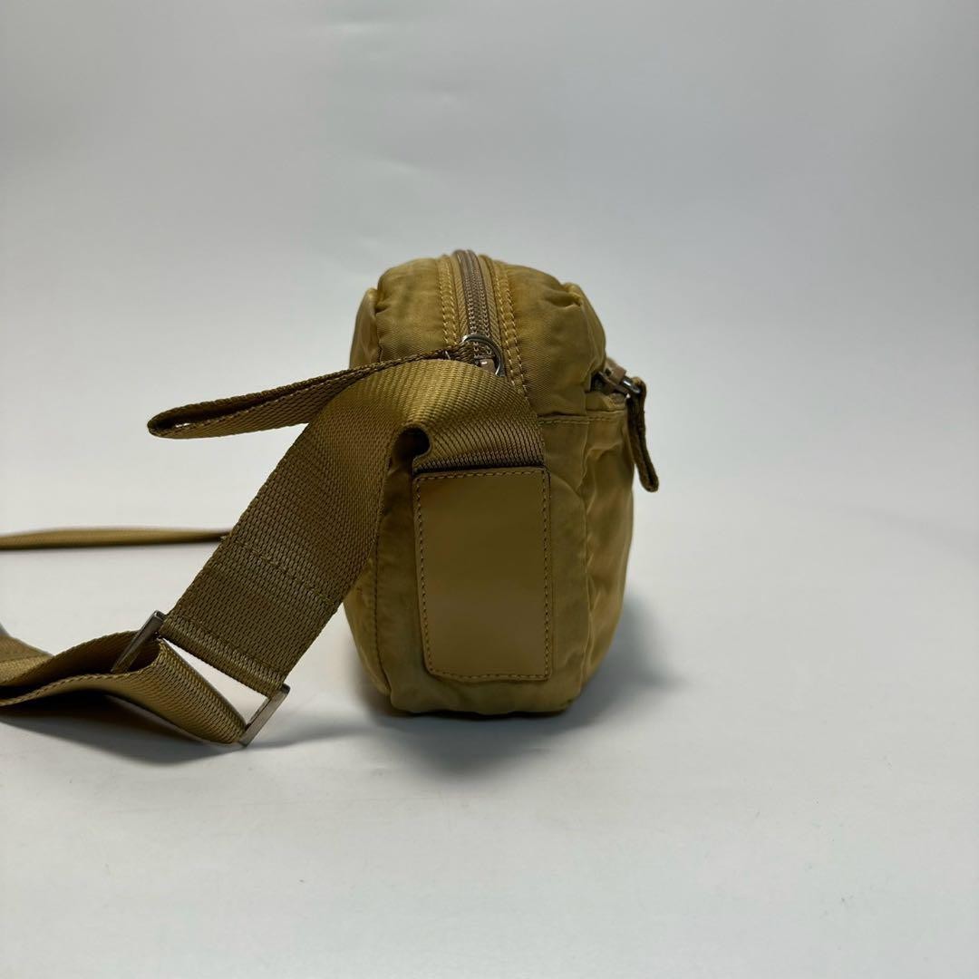 PRADA Shoulder Bag Purse Logo Nylon Leather Beige Authentic