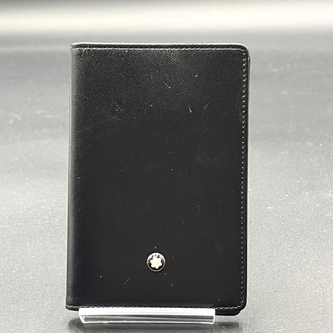 Montblanc Bi-fold Card Holder Wallet Case Flap Purse Compact Leather Black Auth