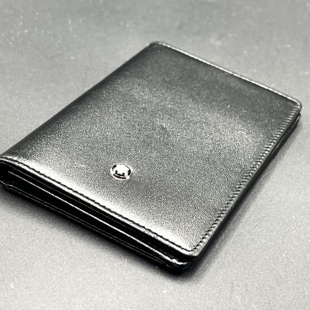 Montblanc Bi-fold Card Holder Wallet Case Flap Purse Compact Leather Black Auth