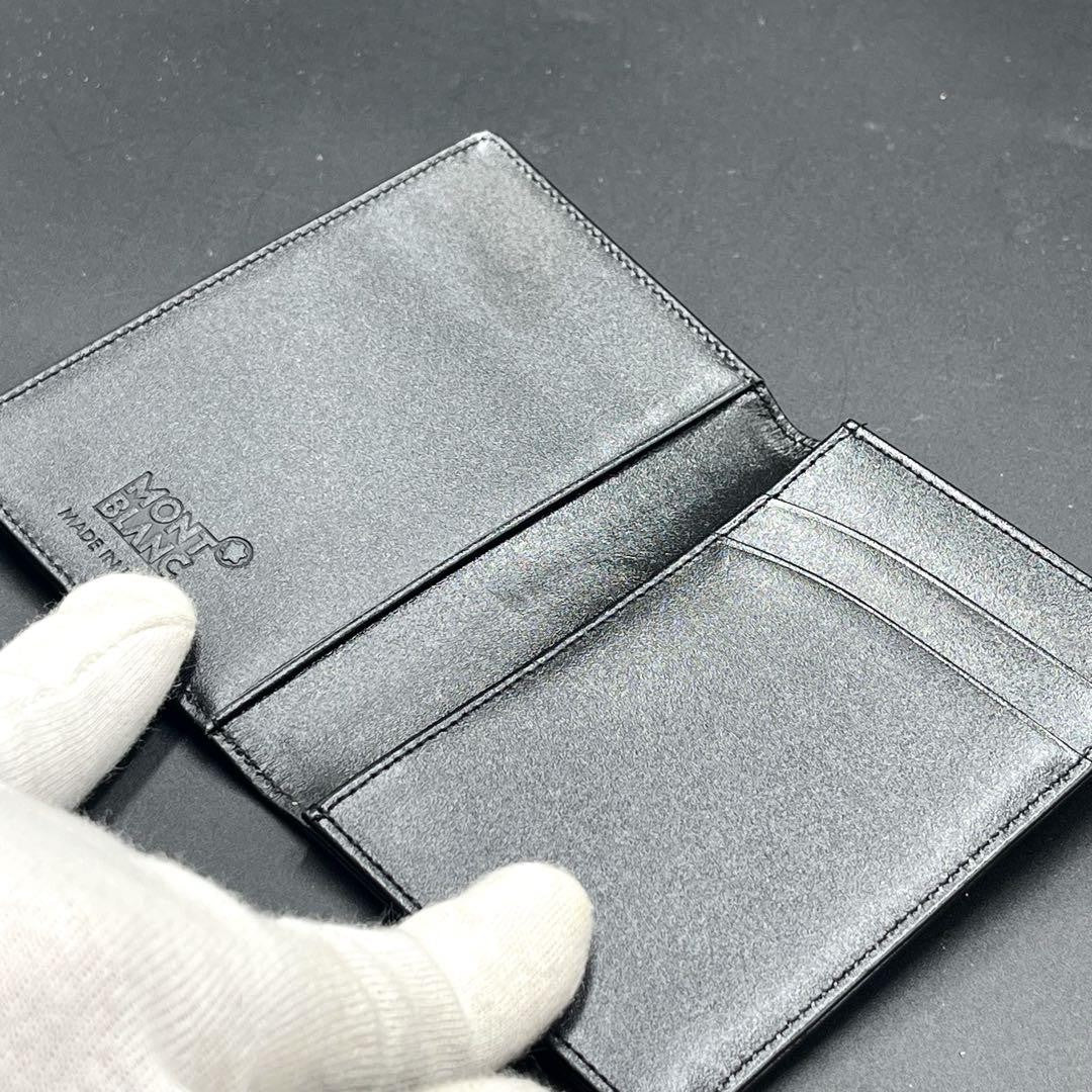 Montblanc Bi-fold Card Holder Wallet Case Flap Purse Compact Leather Black Auth