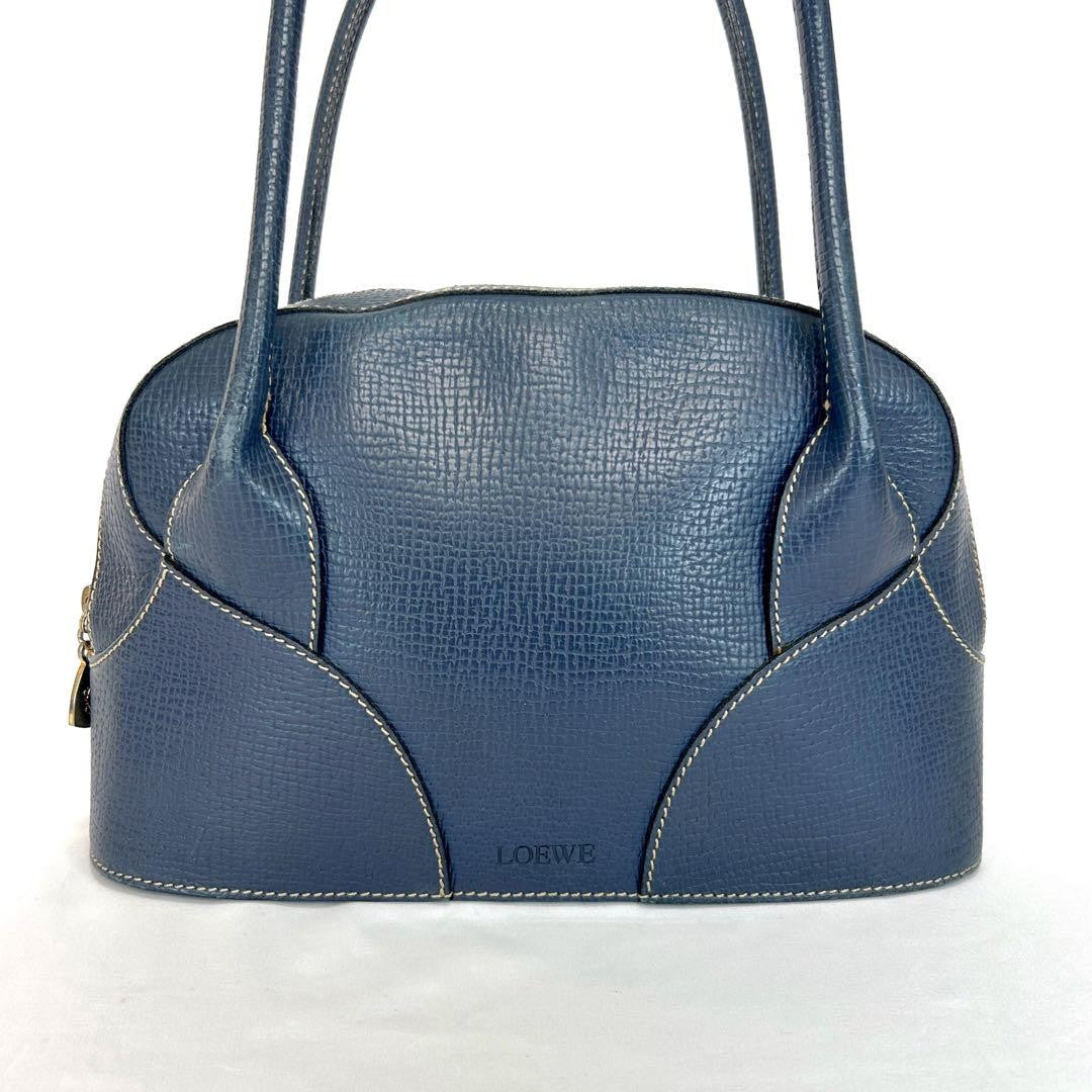 LOEWE Bag Hand Tote Purse Anagram Leather Blue Authentic Vintage