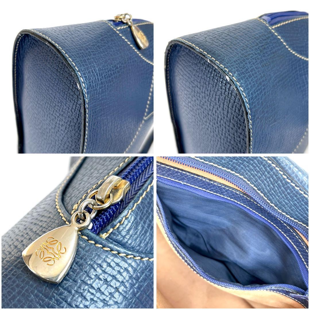 LOEWE Bag Hand Tote Purse Anagram Leather Blue Authentic Vintage