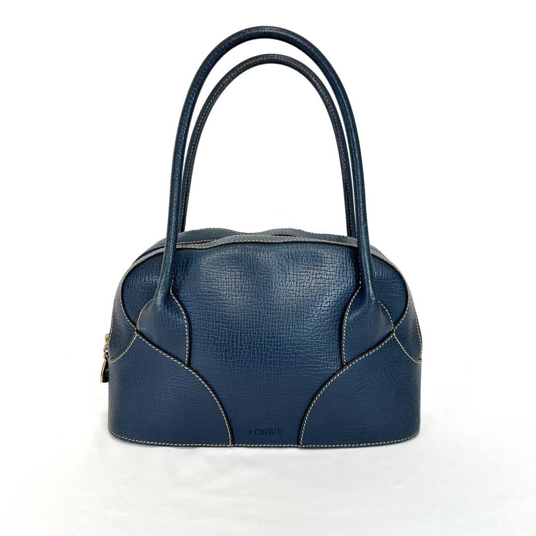 LOEWE Bag Hand Tote Purse Anagram Leather Blue Authentic Vintage