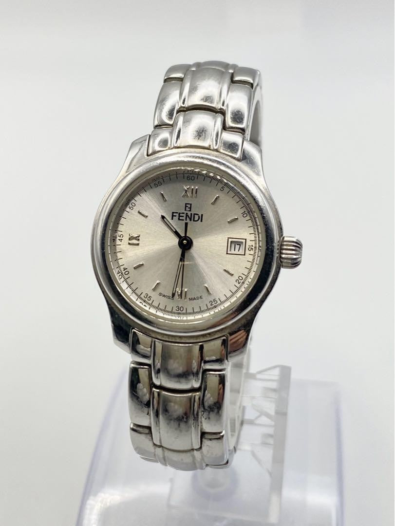 FENDI 210L Quartz Watch Wristwatch FF Logo White Silver Women's Authentic