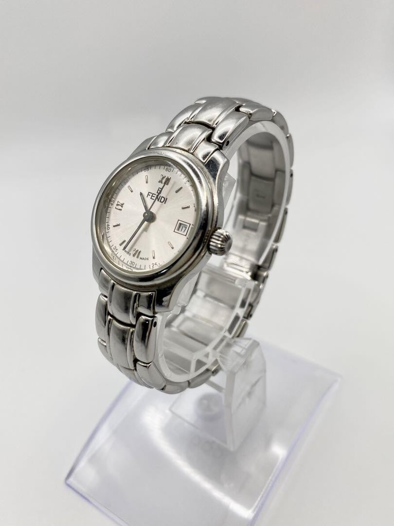 FENDI 210L Quartz Watch Wristwatch FF Logo White Silver Women's Authentic