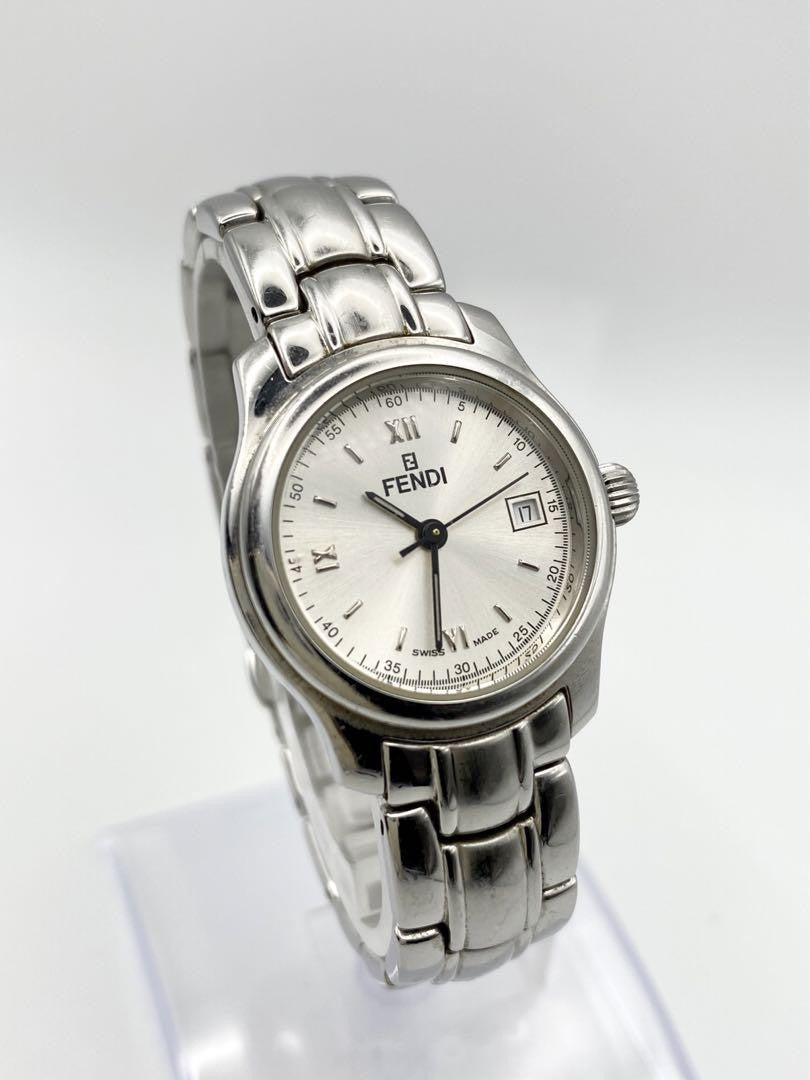 FENDI 210L Quartz Watch Wristwatch FF Logo White Silver Women's Authentic