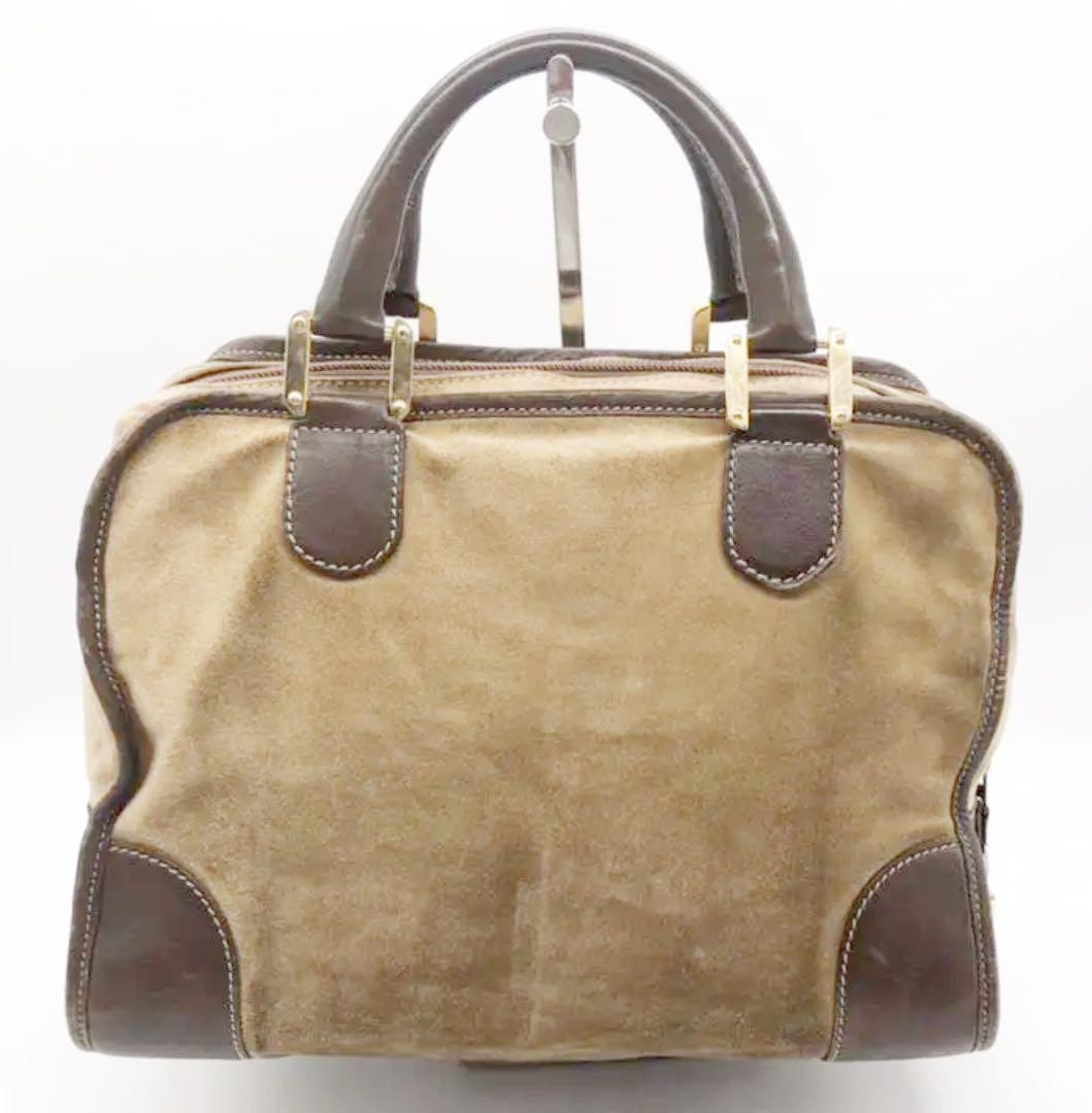 LOEWE Bag Amazona Hand Tote Purse Anagram Leather Suede Beige Brown Authentic