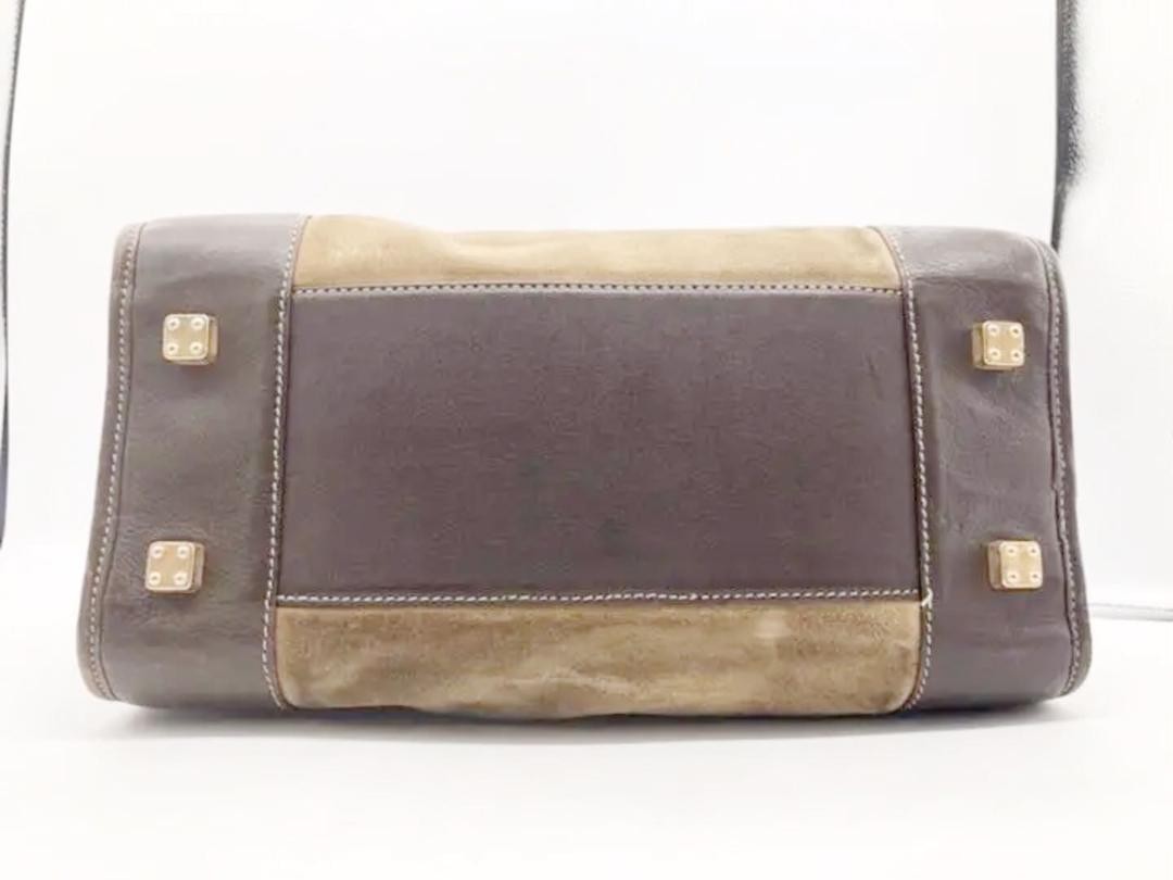 LOEWE Bag Amazona Hand Tote Purse Anagram Leather Suede Beige Brown Authentic