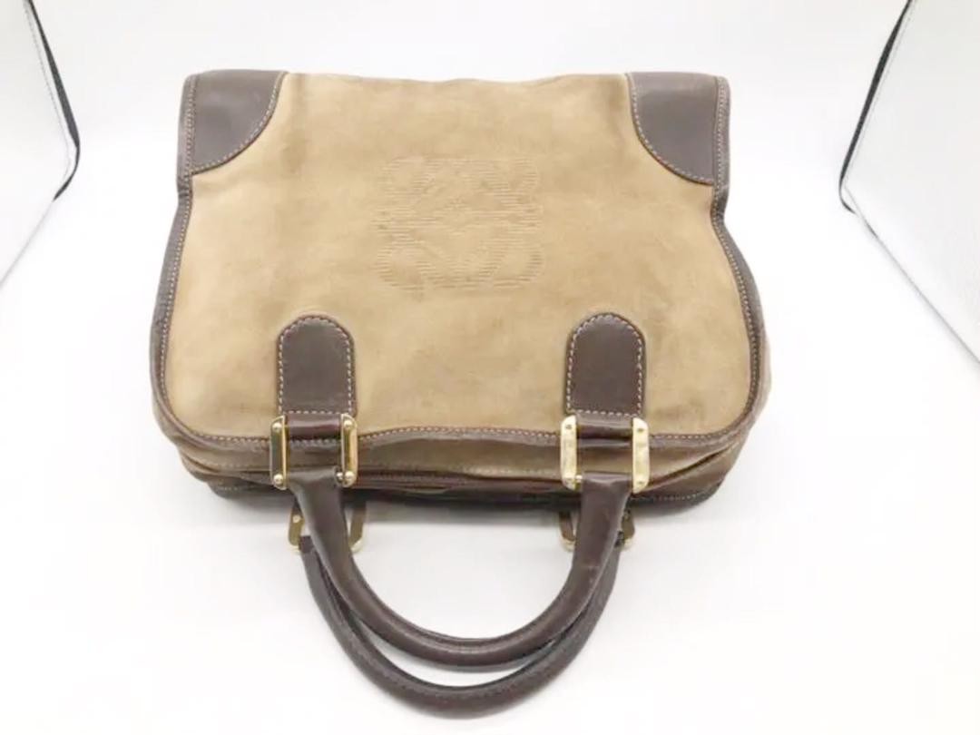 LOEWE Bag Amazona Hand Tote Purse Anagram Leather Suede Beige Brown Authentic