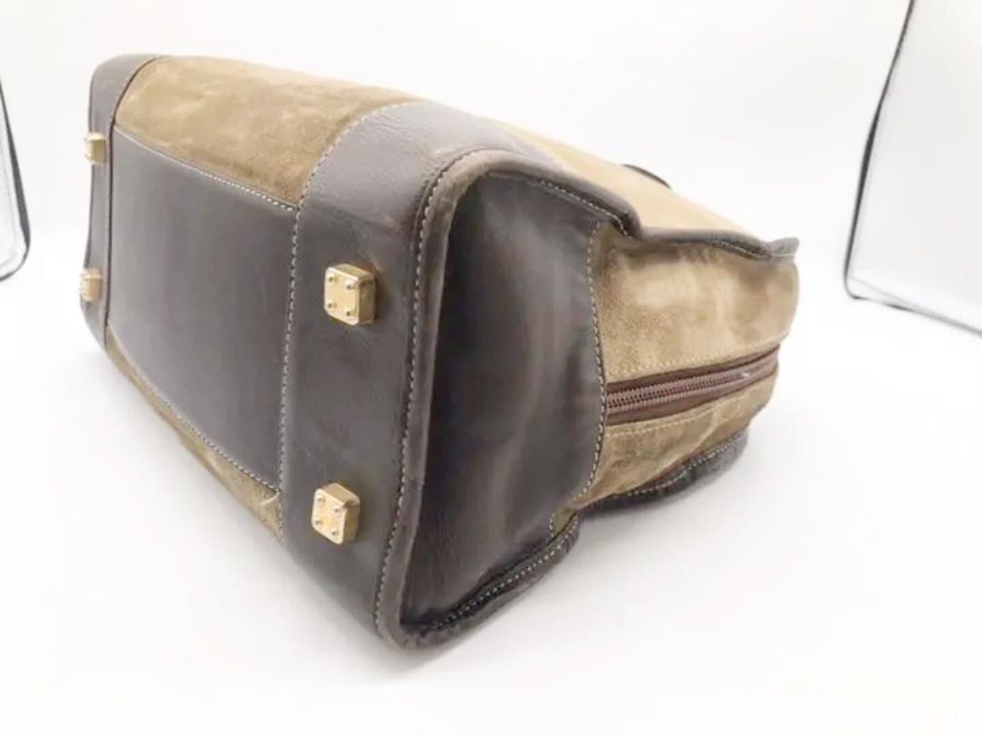 LOEWE Bag Amazona Hand Tote Purse Anagram Leather Suede Beige Brown Authentic