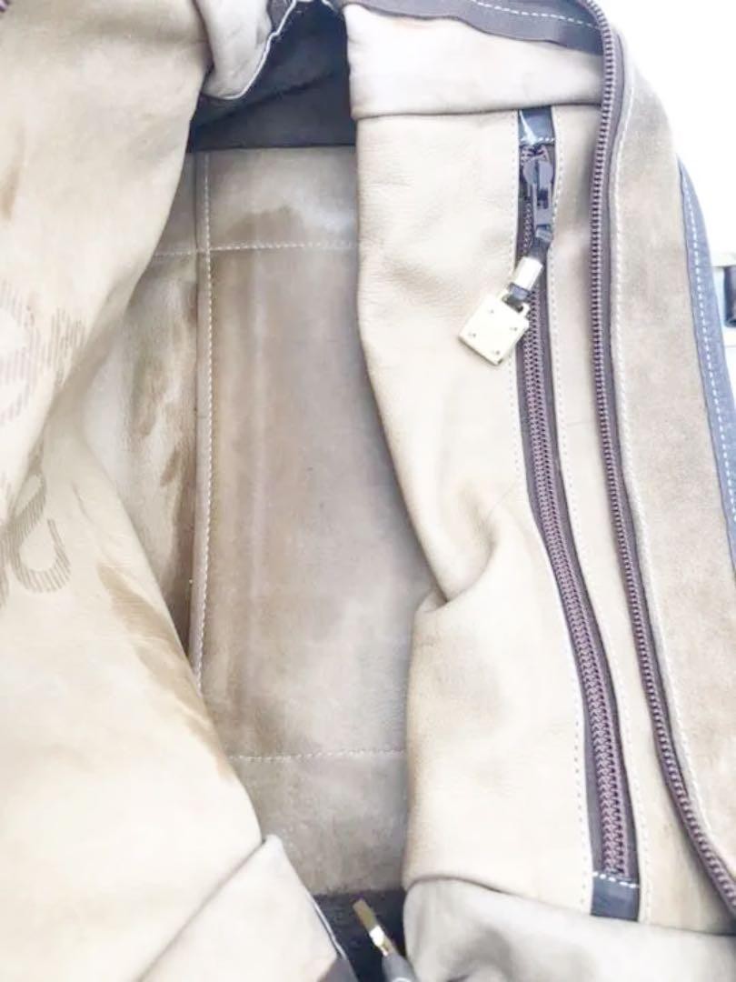 LOEWE Bag Amazona Hand Tote Purse Anagram Leather Suede Beige Brown Authentic