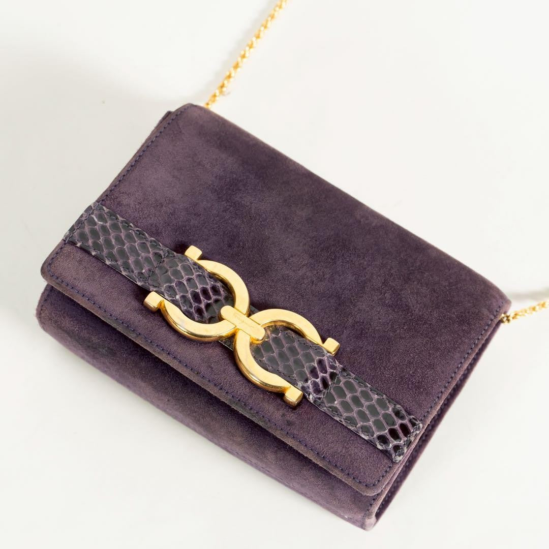 Salvatore Ferragamo Shoulder bag Gancini Purse Purple Used Women's Authentic
