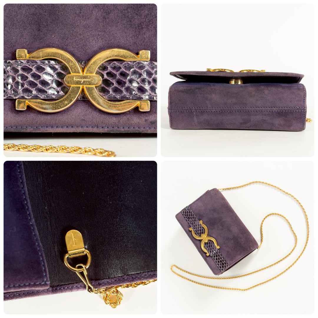 Salvatore Ferragamo Shoulder bag Gancini Purse Purple Used Women's Authentic